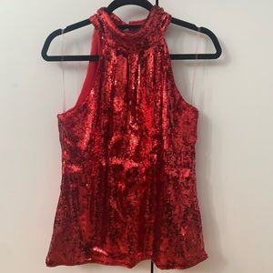 INC Red Sequin Holiday Halter Top